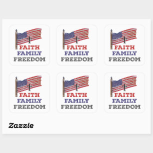 Adesivo Quadrado Faith Family Freedom Cross with Flag