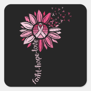 Adesivo Quadrado Faith Hope ama Consciência do Cancer de Girassol