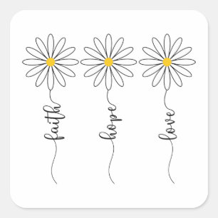 Adesivo Quadrado Faith Hope Love Daisies