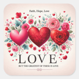 Adesivo Quadrado Faith Hope Love mas o maior deles é Love