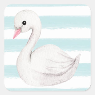 Adesivo Quadrado Faixa Azul Elegante do Cisne Branco