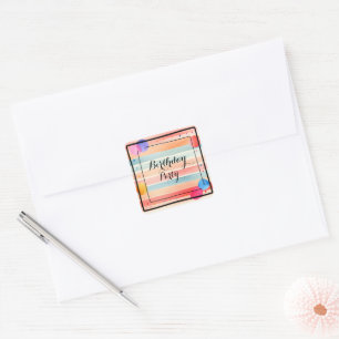 Adesivo Quadrado Faixa Colorida Personalizada em Aquarela Brilhante