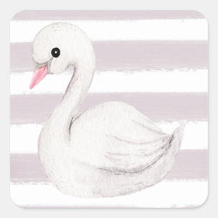 Adesivo Quadrado Faixa Roxa Púrpura de Script Elegante Swan Branco