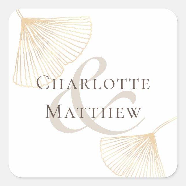 Adesivo Quadrado Falando Dourado Casamento de Folhas de Ginkgo (Frente)