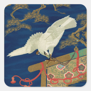 Adesivo Quadrado Falcão Branco Japonês Vintage Arte G.A. Audsley