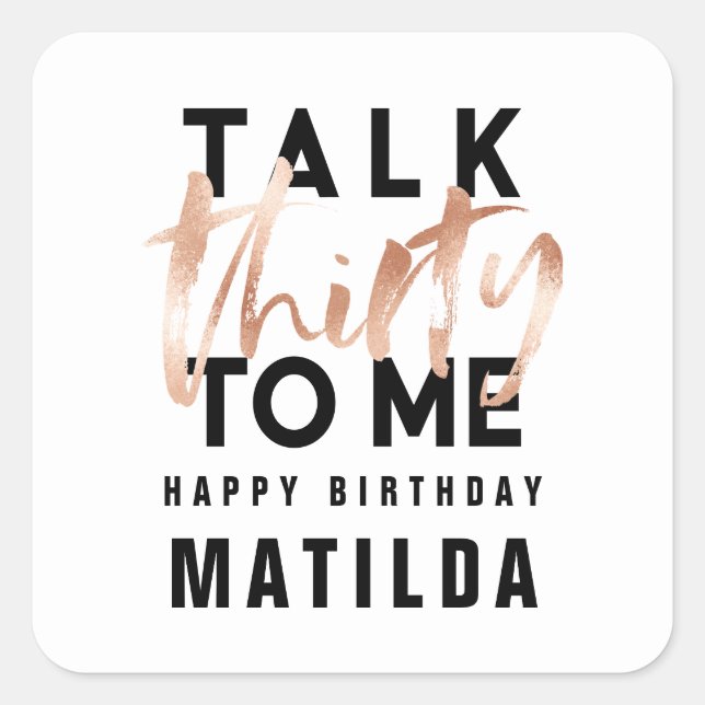 Adesivo Quadrado Fale 30 para mim, aniversário moderno da tipografi (Frente)