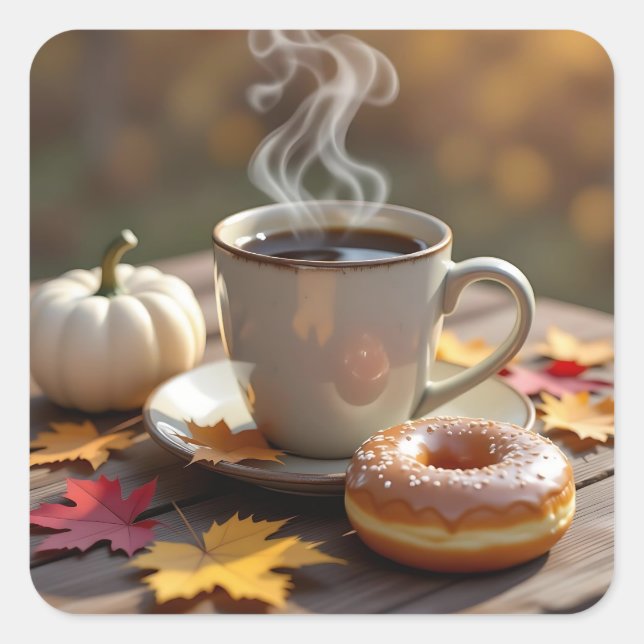 Adesivo Quadrado Fall Blessings, Warm Coffee and a Donut (Frente)