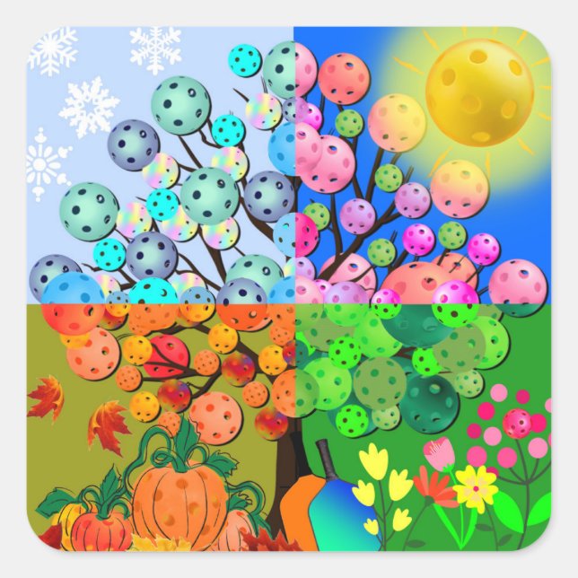 Adesivo Quadrado Fall de inverno com Primavera de Verão da Estação  (Frente)