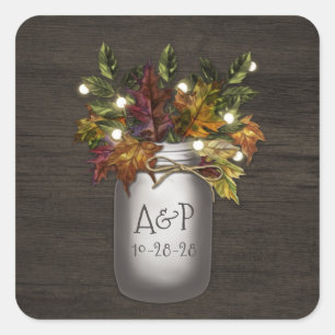 Adesivo Quadrado Fall Deixa Mason Jar Rustic Wedder Favor