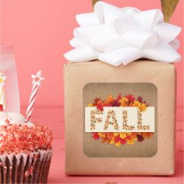 Adesivo Quadrado Fall Farmhouse Colorors Autumn Leaves em Burlap