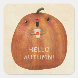 Adesivo Quadrado Fall Halloween Decortion Cute Pumpkin Spice Latte