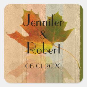 Adesivo Quadrado Fall Maple Leaf Wedding Envelope Seal