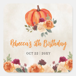 Adesivo Quadrado Fall Orange Pumpkin Patch Birthday