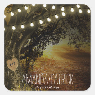 Adesivo Quadrado Fall String Lights Oak Tree Casamento Favorece Sea