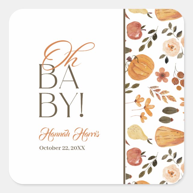 Adesivo Quadrado Fall Theme Baby Shower  (Frente)