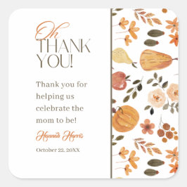 Adesivo Quadrado Fall Theme Baby Shower Thank You Sticker
