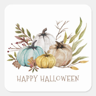 Adesivo Quadrado Fall Watercolor Pumpkins Feliz Dia das Bruxas