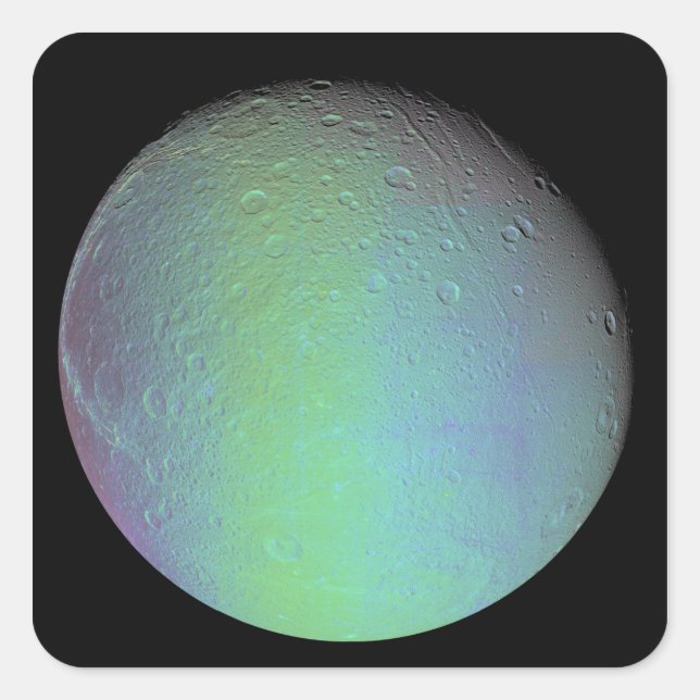 Adesivo Quadrado Falsa vista colorida da lua de Saturno Dione (Frente)