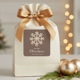 Adesivo Quadrado Falso Ouro Floco de Neve Marrom Personalizado Feri