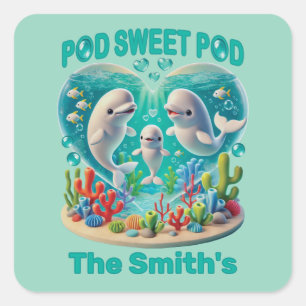 Adesivo Quadrado Família de baleias "Pod Sweet" Personalizável