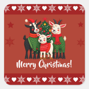 Adesivo Quadrado Família de Cabras Feliz Natal  