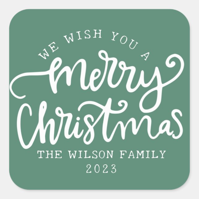 Adesivo Quadrado Família de caligrafia verde (Frente)