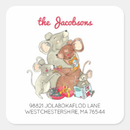 Adesivo Quadrado Família De Camundongos De Natal Com Quatro Endereç