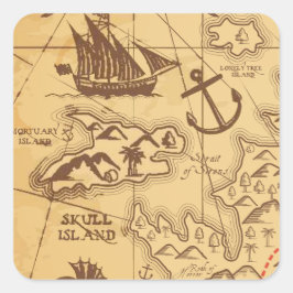 Adesivo Quadrado Família de pontos de terra do mapa Pirate Personal