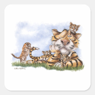 Adesivo Quadrado Família de Tigres Cartoon