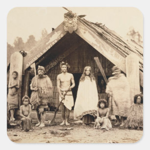 Adesivo Quadrado Família Maori, Nova Zelândia, c.1880s (albumen imp