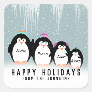 Adesivo Quadrado Família Pinguim De Natal Na Neve