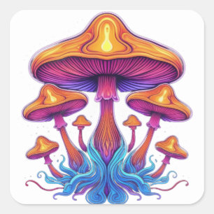 Adesivo Quadrado Família Radiante de Cogumelo