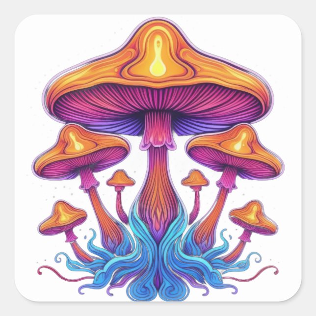 Adesivo Quadrado Família Radiante de Cogumelo (Frente)