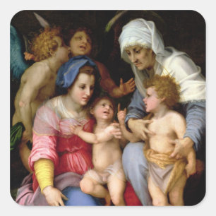 Adesivo Quadrado Família santamente com anjos, c.1515-16 (óleo no