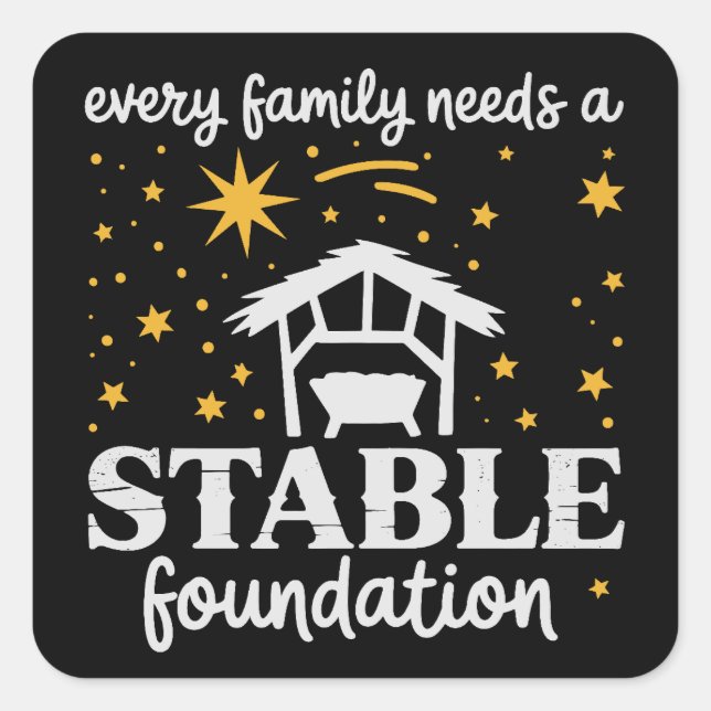 Adesivo Quadrado Family Stable Foundation Christian Jesus Christmas (Frente)