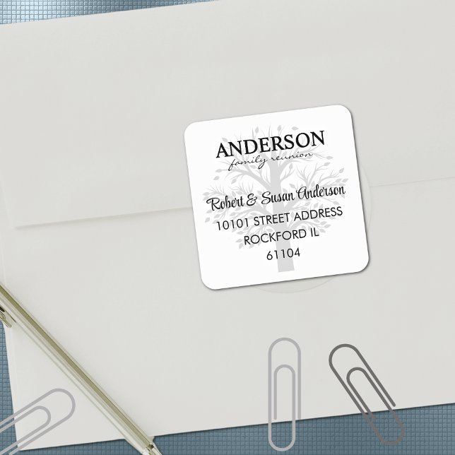 Adesivo Quadrado Family Tree Return Address Family Reunion (Criador carregado)
