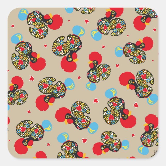 Adesivo Quadrado Famous Rooster of Barcelos Nr 06 Pattern (Frente)
