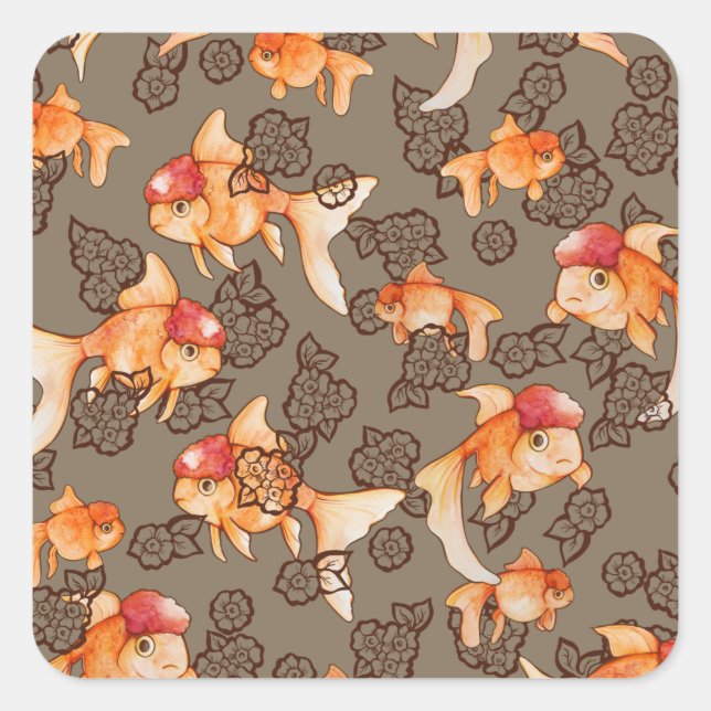 Adesivo Quadrado Fancy Oranda Goldfish  (Frente)