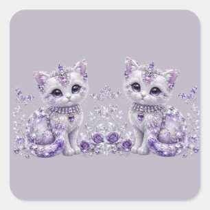 Adesivo Quadrado Fantasia de Gatinho Joalheiro Roxo Real