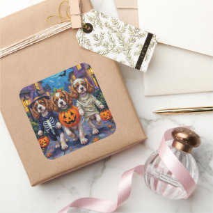 Adesivo Quadrado Fantasias de Halloween para Cavalier King Charles