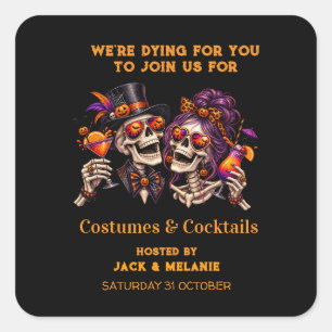 Adesivo Quadrado Fantasias e Coquetéis Festa de Adultos Halloween