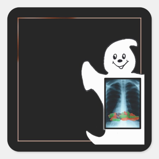 Adesivo Quadrado Fantasma Bonita com o Halloween do Candy (Frente)