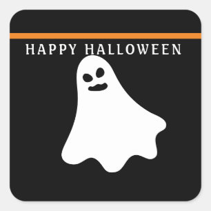 Adesivo Quadrado Fantasma Branco de Halloween em Preto