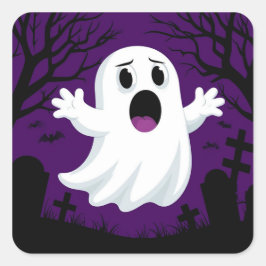 Adesivo Quadrado Fantasma de Desenho Adorável no Halloween Assustad