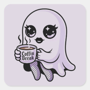 Adesivo Quadrado Fantasma de desenho animado Kawaii com meias de re