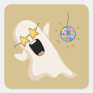 Adesivo Quadrado Fantasma de Disco com Óculos de Estrela