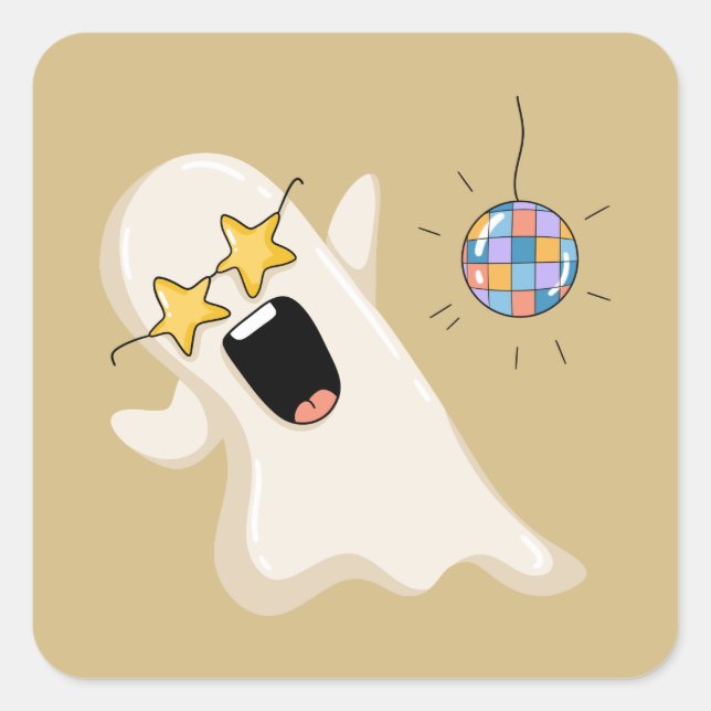 Adesivo Quadrado Fantasma de Disco com Óculos de Estrela (Frente)
