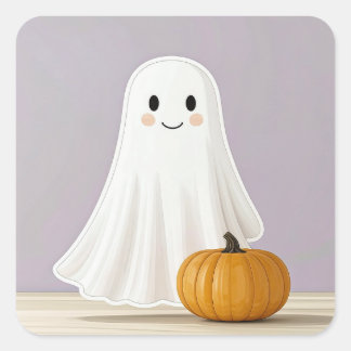 Adesivo Quadrado Fantasma de Halloween Quadrado Fofo