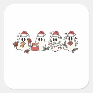 Adesivo Quadrado Fantasma de Natal Feriado Assustador de Halloween