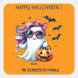 Adesivo Quadrado Fantasma Feminino Assustador de Halloween